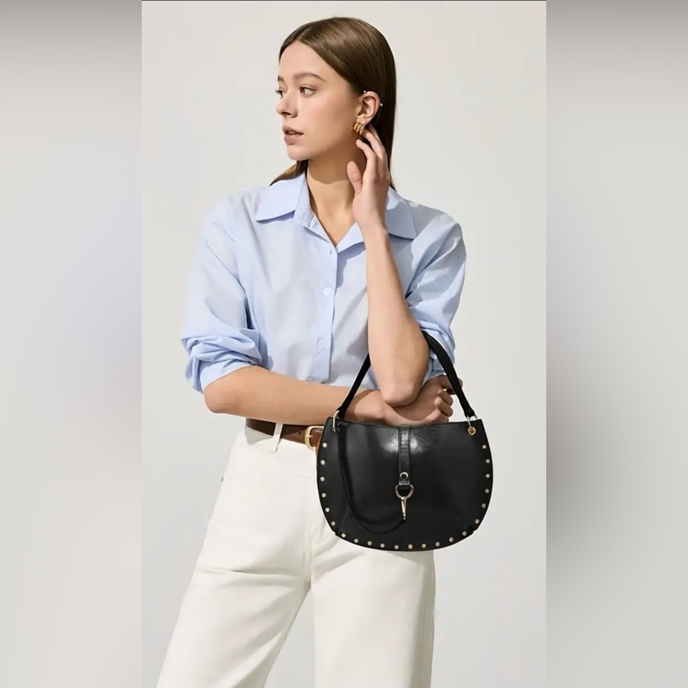 Black Crescent Studded Shoulder Bag – Modern Minimalist Luxe